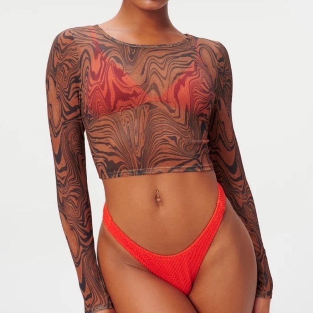 Good American Chai Swirl Mesh Crop Top Swim Cover